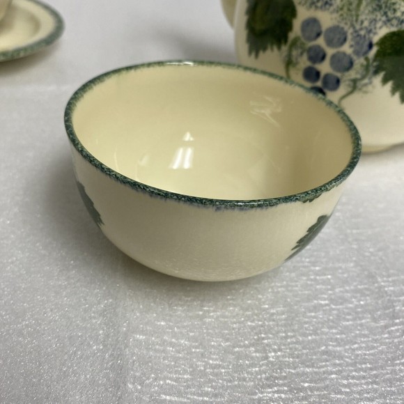 7pc Vintage England Handpaint Poole Pottery Green Vineyard Grape Teapot cup set - Picture 9 of 16